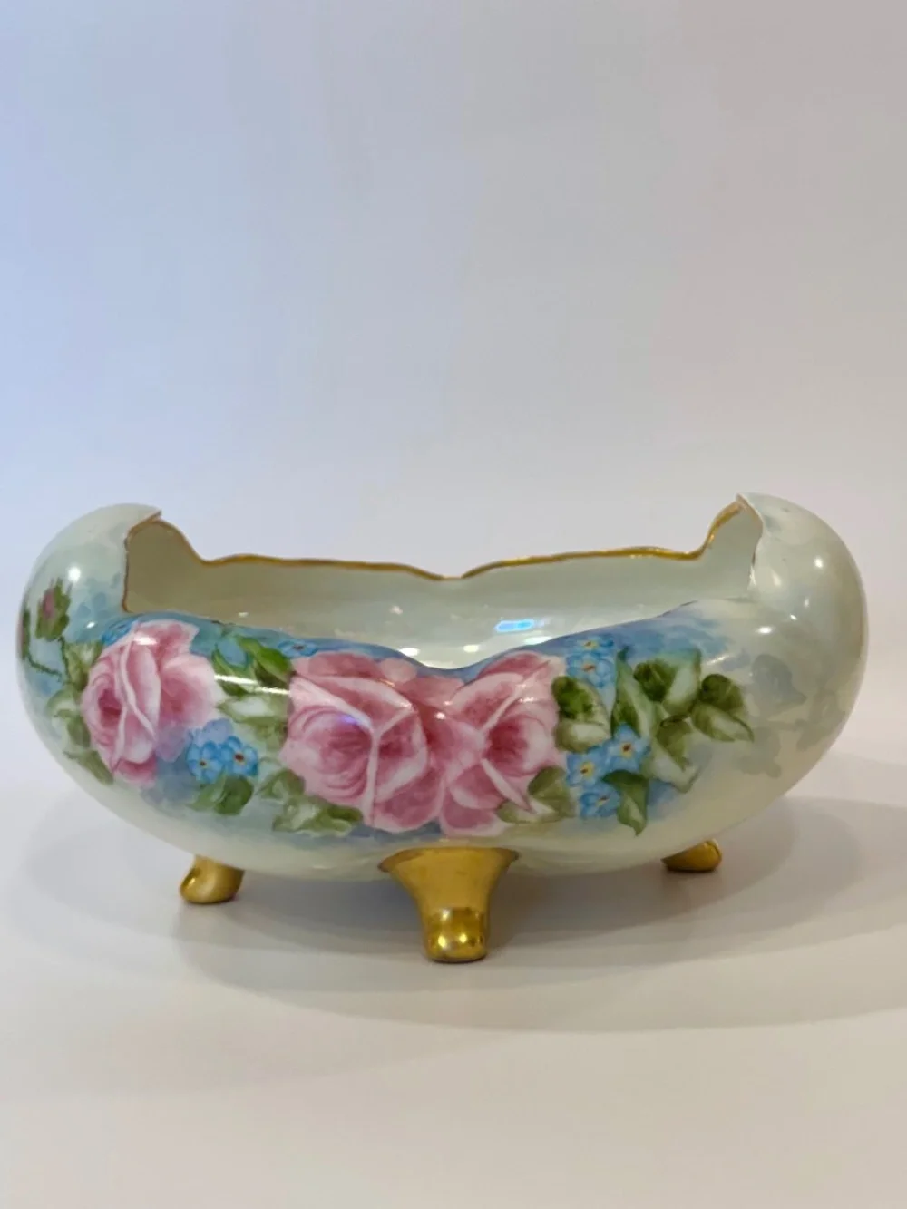 Antique Hand Painted Porcelain Footed Bowl Set 2pc Signed by Howe Royal Austria